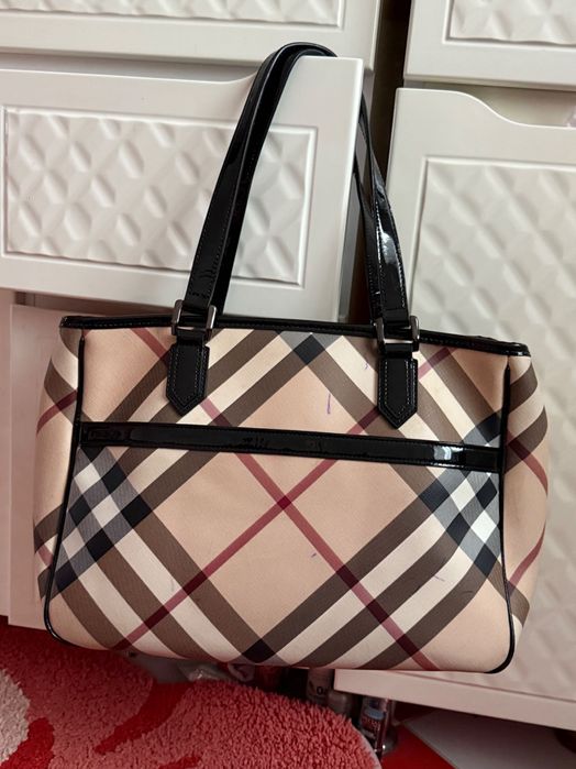 Шикарная оригинальная кожаная сумка тоут burberry pre-supernova check