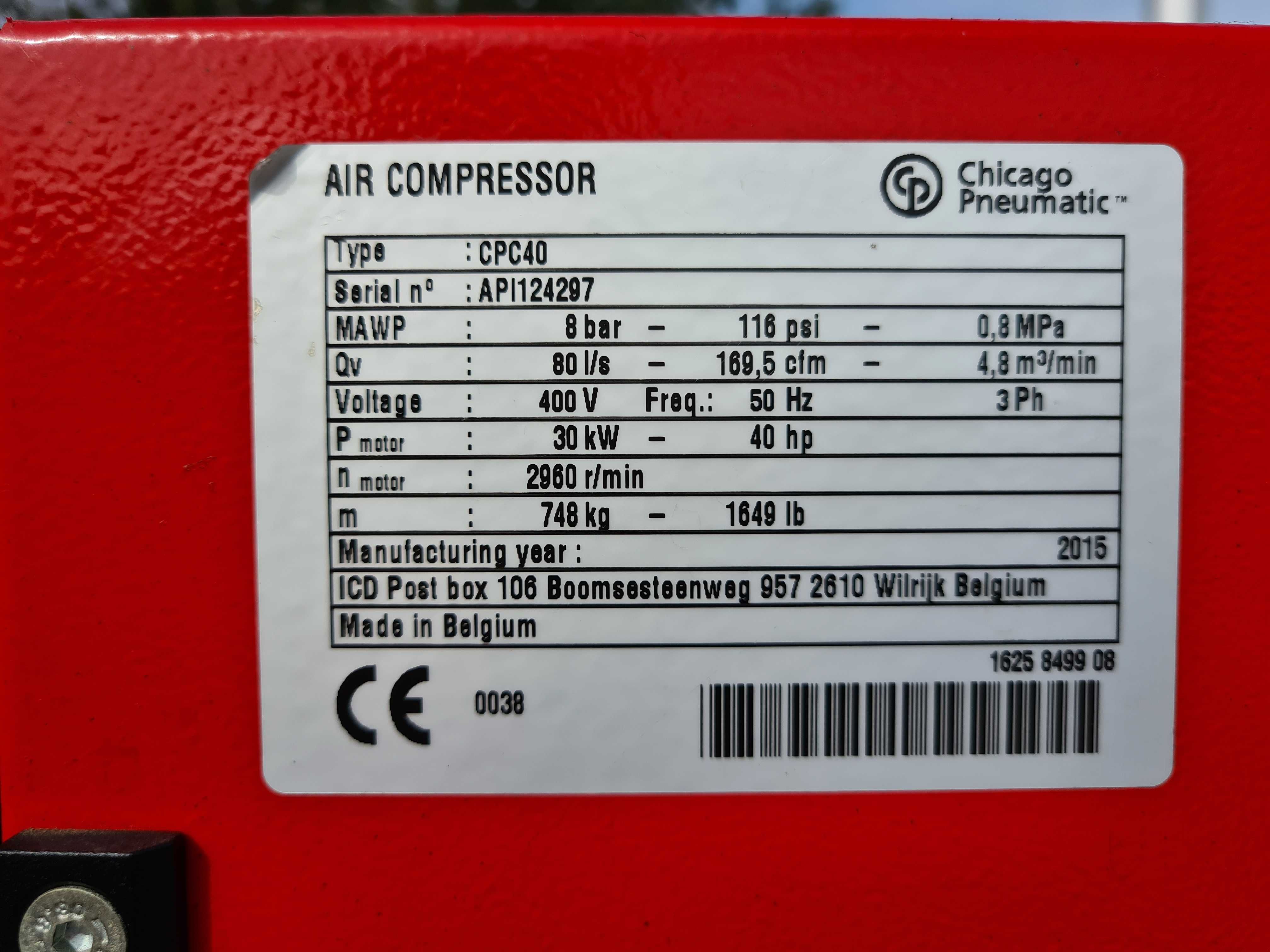 Kompresor śrubowy Chicago Pneumatic CPC 40 30 kw, Atlas Copco