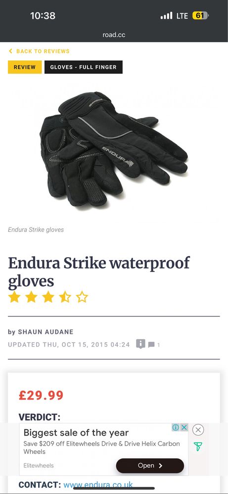 Перчатки Endura strike glove winter waterprof glove