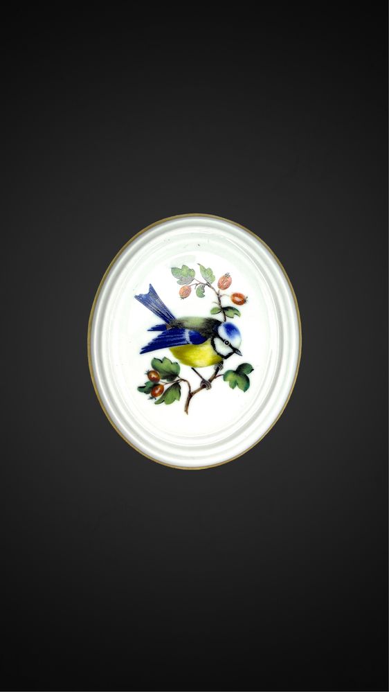 Medalion porcelanowy ptak sikorka jarzębina Preussiche lss