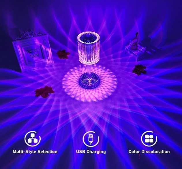 Lampka Projektor Kryształowa Diamentowa RGB Dotykowa RGB Lampa + Pilot