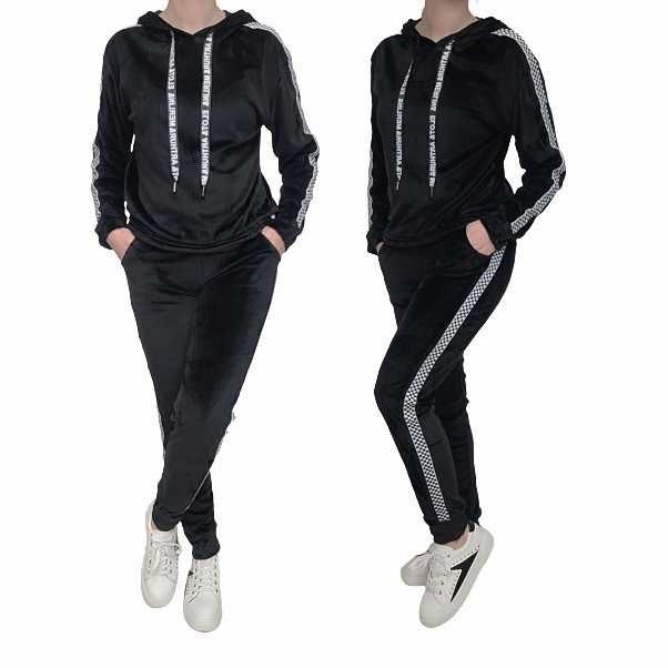 6 KOLORÓW Komplet dres welurowy bluza + spodnie TU S/M kolor CZARNY