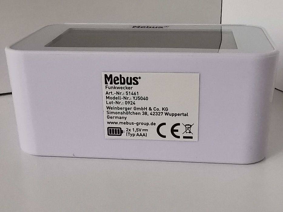 Budzik Zegar Termometr MEBUS Radiowy DCF Podświetlany LCD