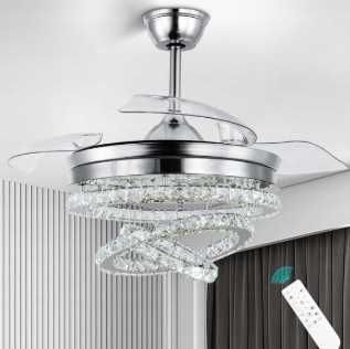 kryształowy żyrandol, wentylator sufitowy Lampa z 3 diodami LED Pilot