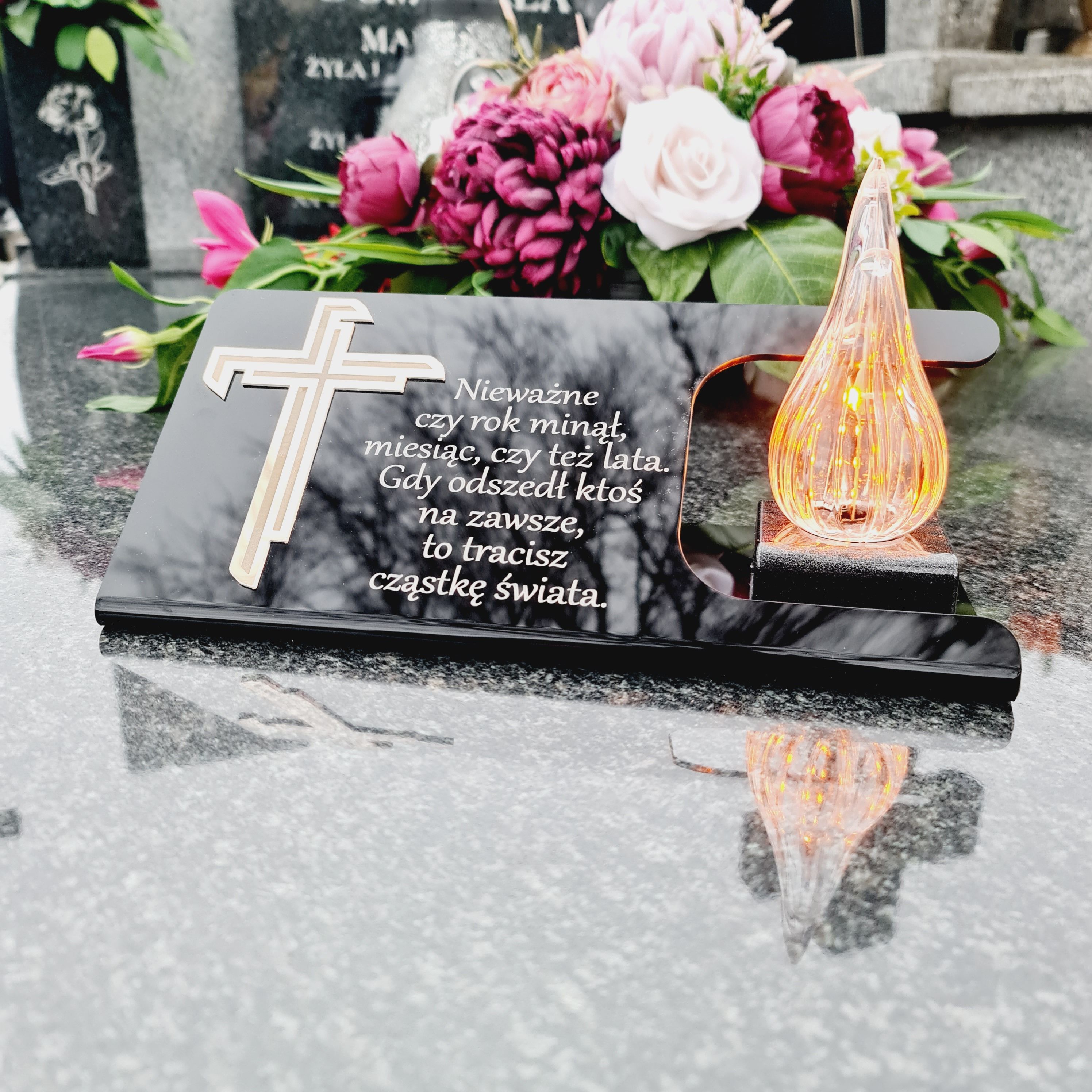 DEKORACJA na grób ZNICZ podstawka na cmentarz LAMPKA LED
