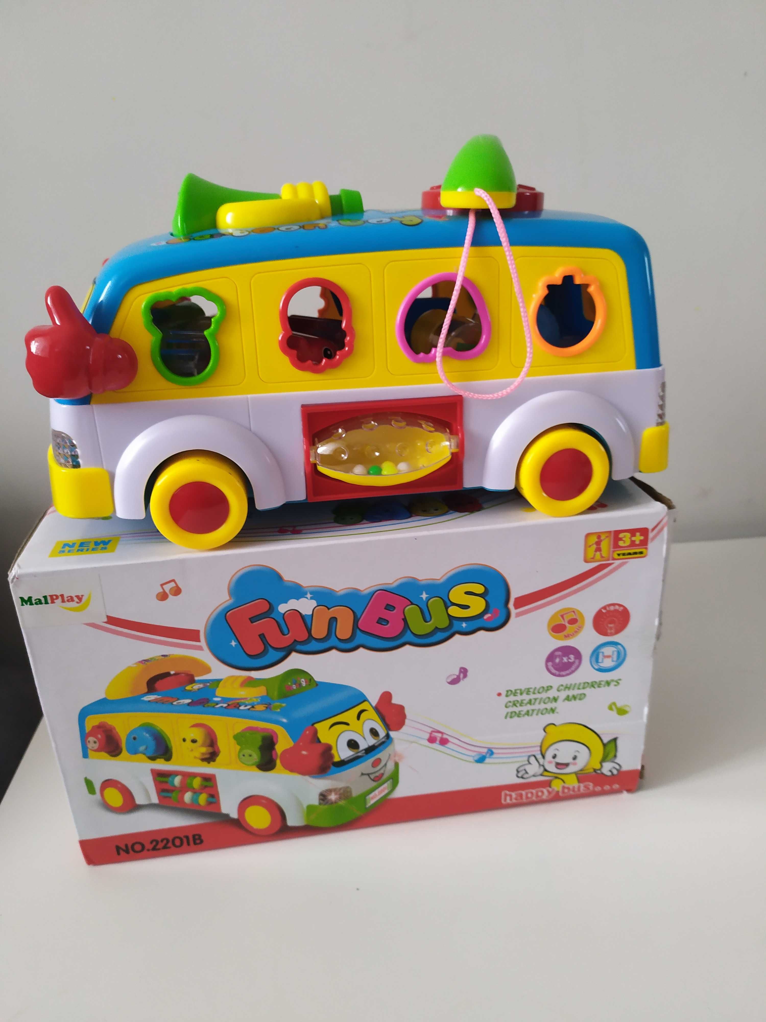 Interaktywny autobus samochód grający zabawka edukacyjna z klockami