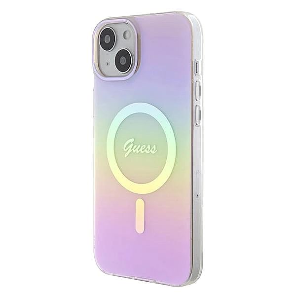 Etui Guess IML Iridescent MagSafe do iPhone 15 Plus - różowe