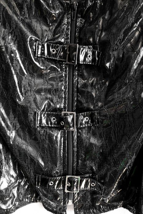 Чорний лакований корсет з мереживом панк рок готика стімпанк phaze 2xl
