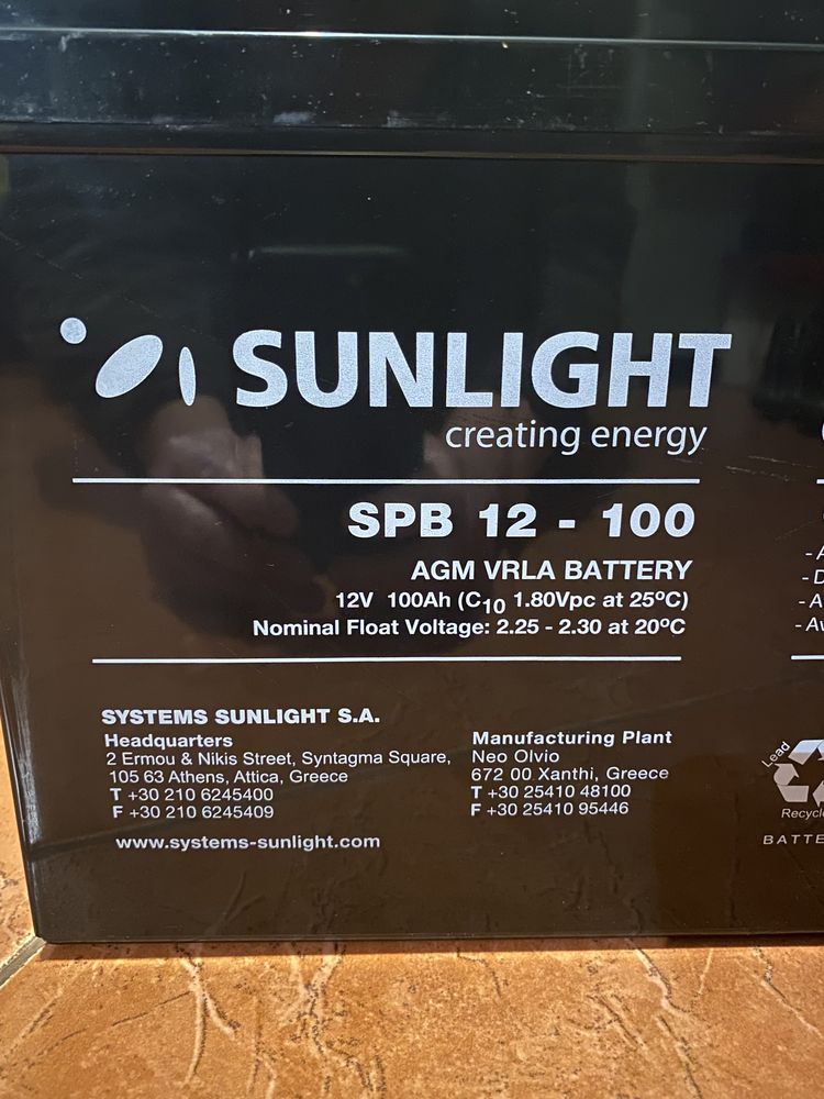 Аккумулятор AGM Sunlight SPB 12-100 для ИБП