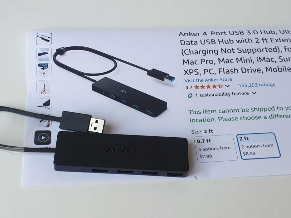 Anker 4 port usb 3.0 ultra slim data hub  a7516  5 Гбіт/с