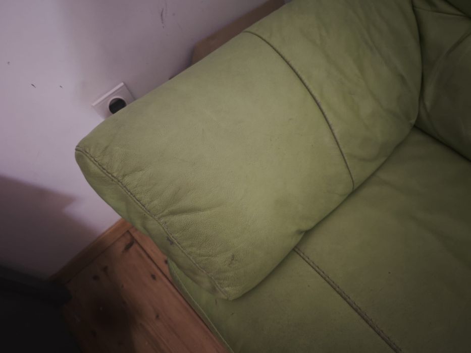 Narożnik sofa zielona skóra syntetyczna