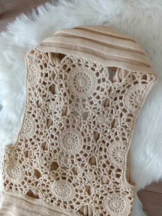 kamizelka narzutka  z wełną ażurowe plecy retro vintage M-XL