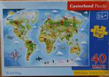 Puzzle ukladanka 40 elementów duze - Mapa świata. Castorland.