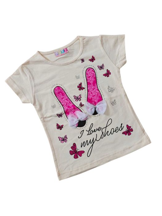 Biała bluzka dziewczęcy t-shirt krótki rękaw koszulka nowa 86-92
