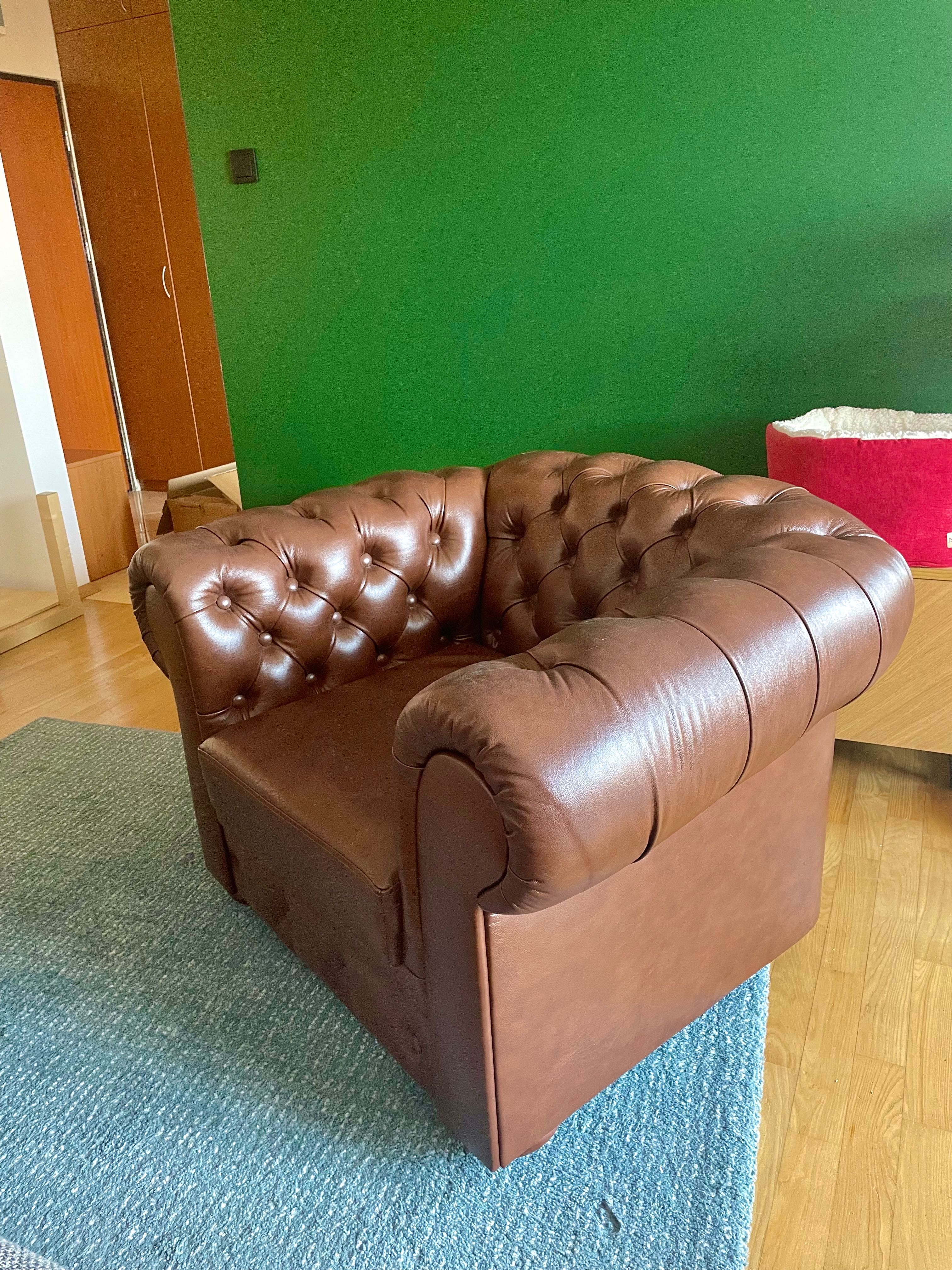 Fotel Chesterfield skórzany brązowy