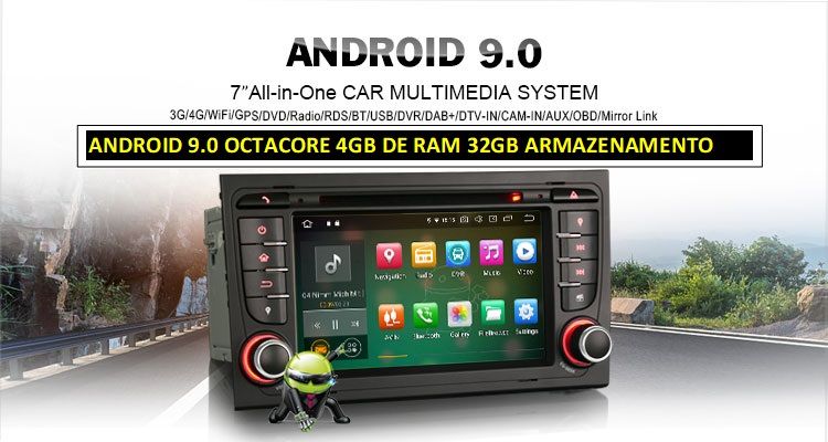 Auto radio Audi A4 Android 13 2 din radio/dvd/cd/usb/sd/gps/bluethoo