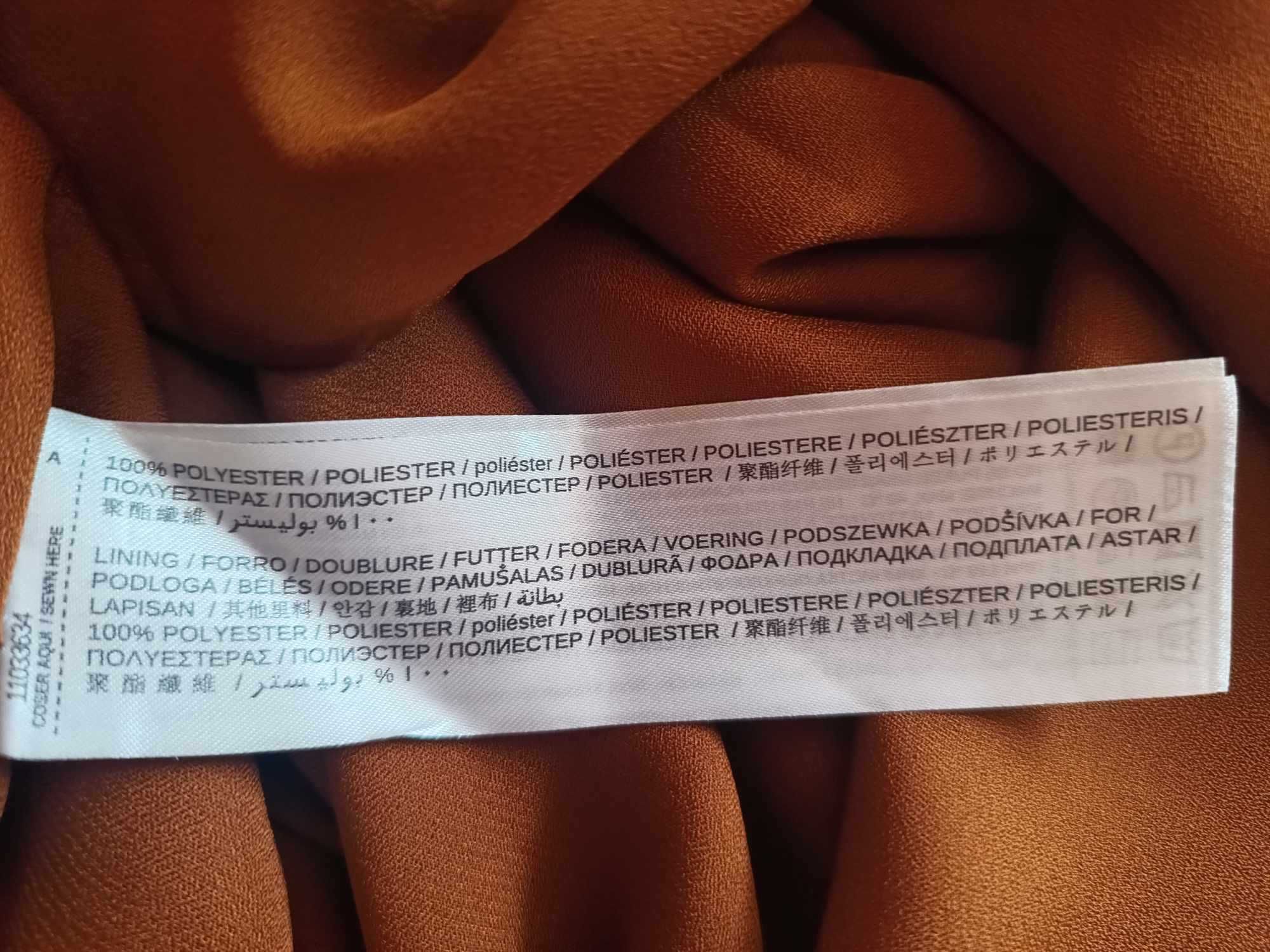 Sukienka midi na jesień  brązowa/musztardowa z długimi rękawami