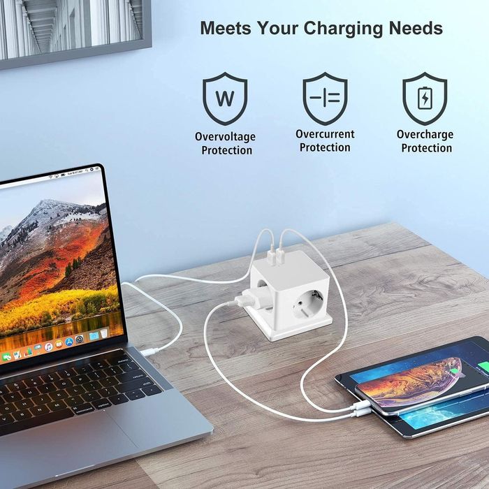 Orsifow Adapter rozgałęźnik USB, 3 gniazda z 2 portami USB