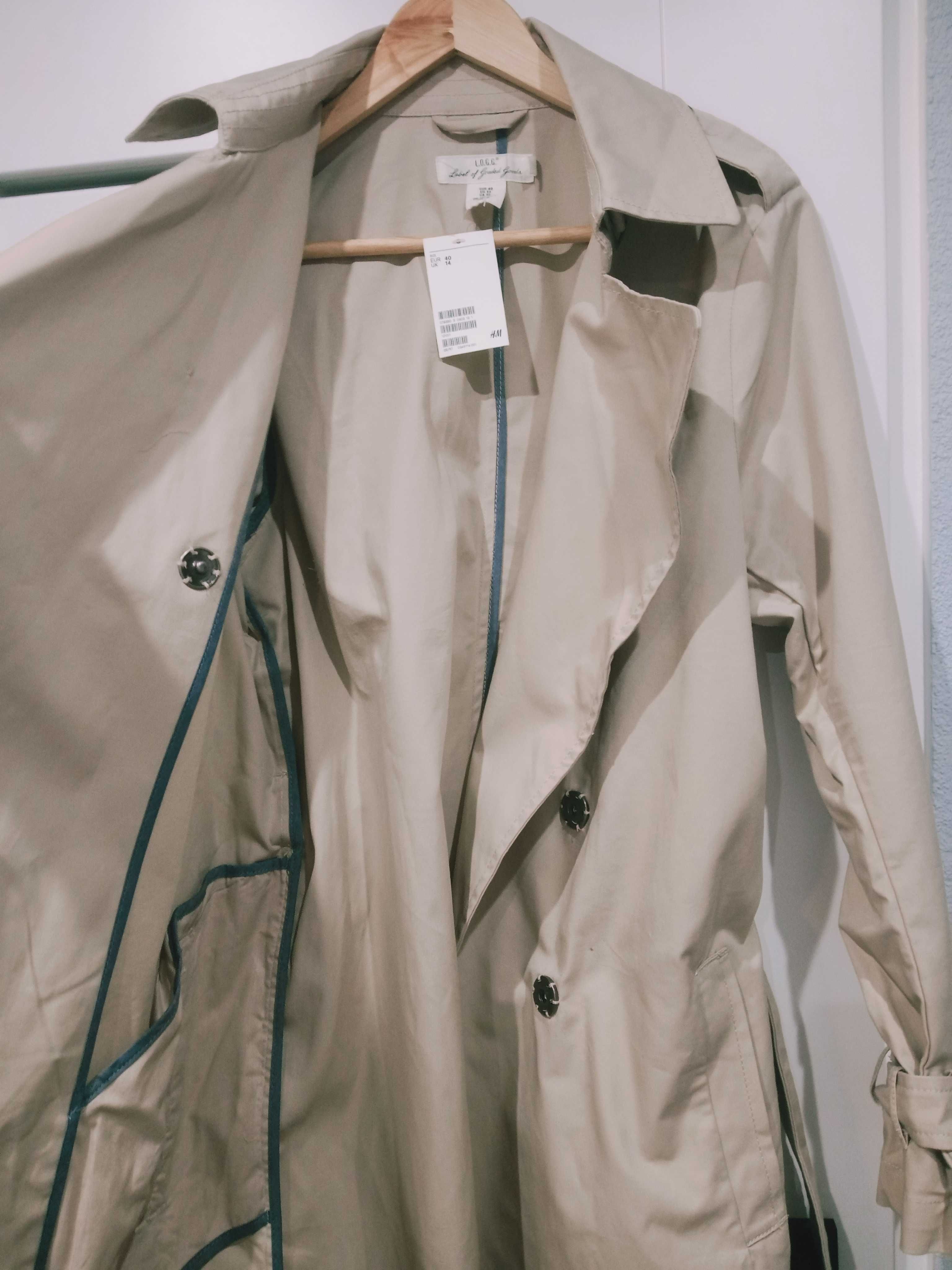 H&M NOWY damski beżowy dlugi płaszcz trencz 40