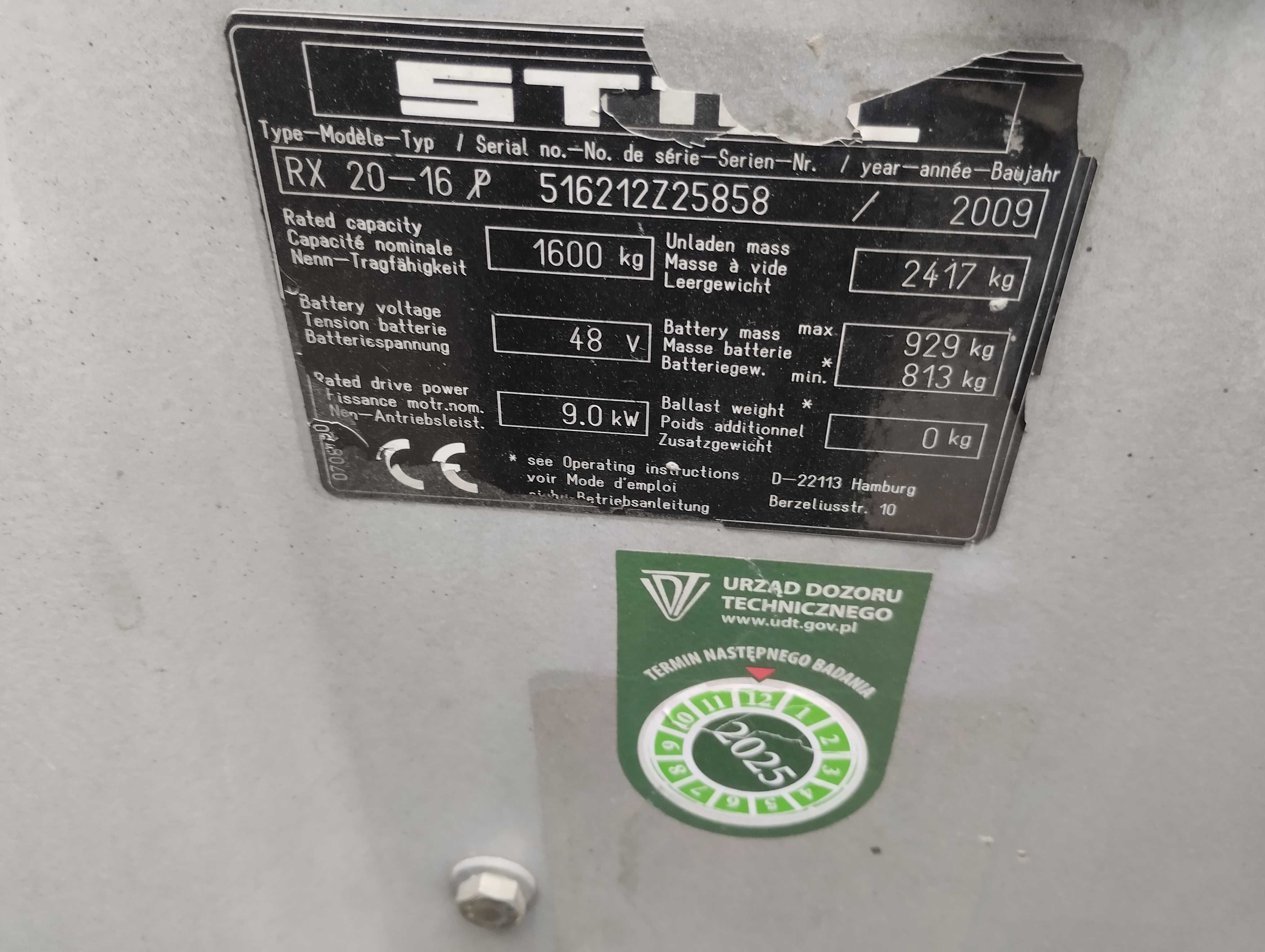 Wózek still RX20-16 P, kabina, triplex, wazne UDT, netto 26,4 tys.