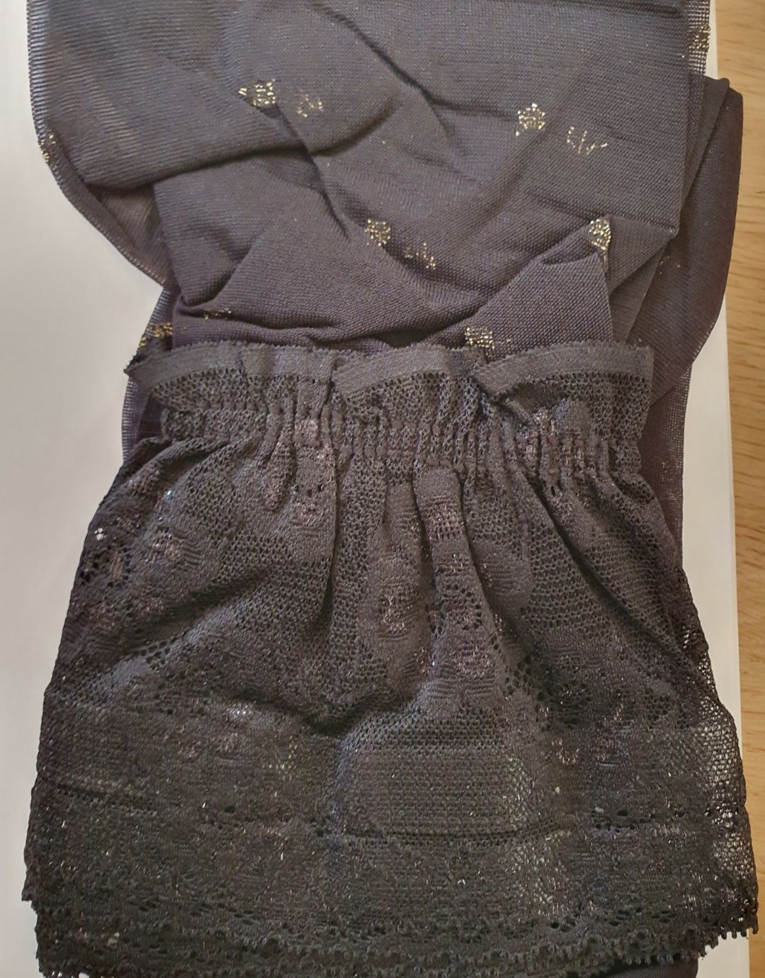 Pończochy samonośne Calzedonia m/l s/m czarne w złote kropki 30 den