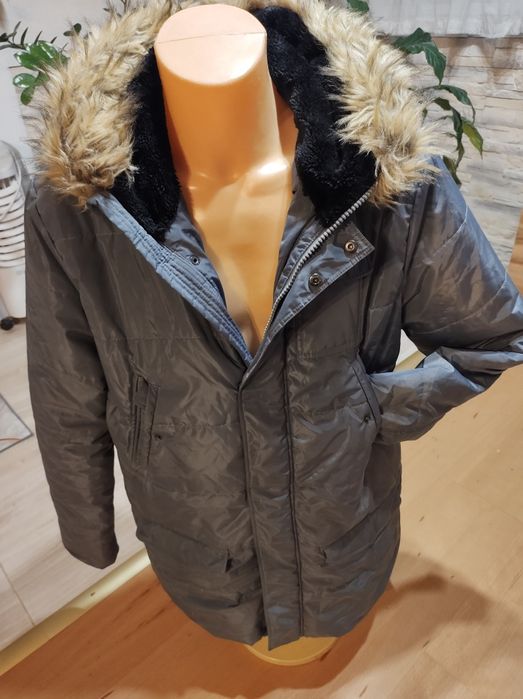 LTB parka męska ocieplana kurtka długa z kapturem i futerkiem