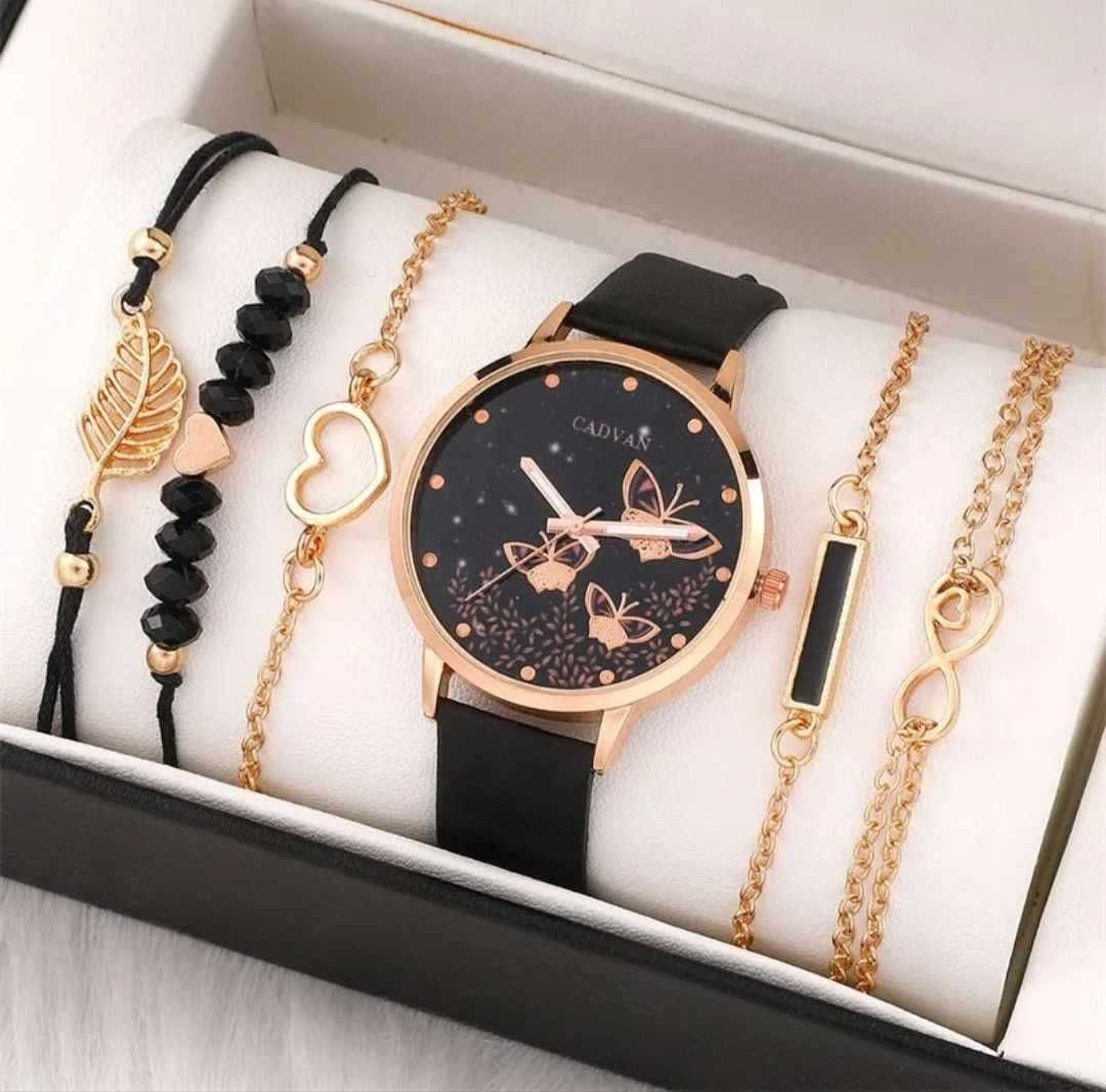 komplet czarny zegarek z bransoletkami bransoletki nowy na prezent