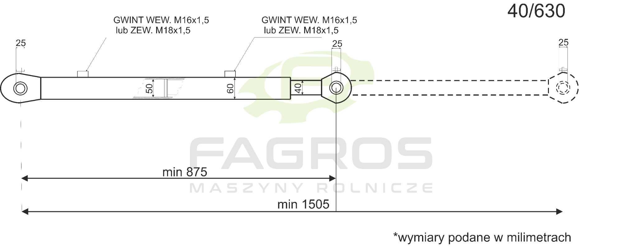 TŁOK 40/630 Siłownik hydrauliczny cylinder TUR Ładowacza - OKAZJA!