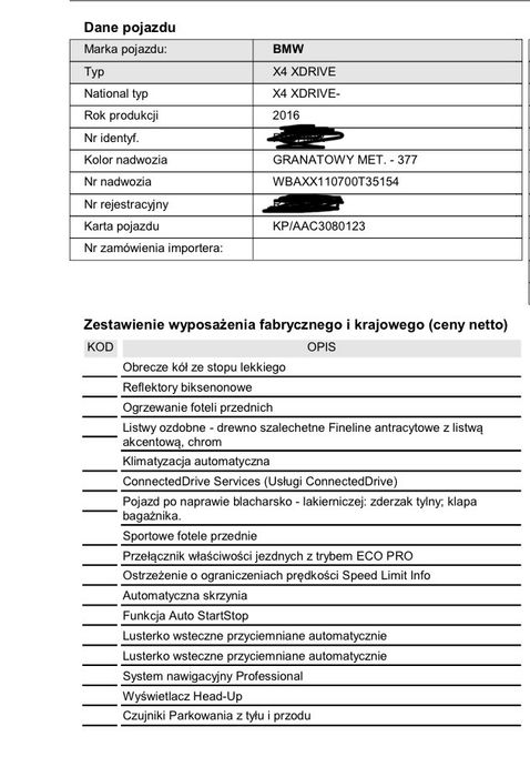 Samochód BMW X4 xDrive 20d, salon PL, 2016 r