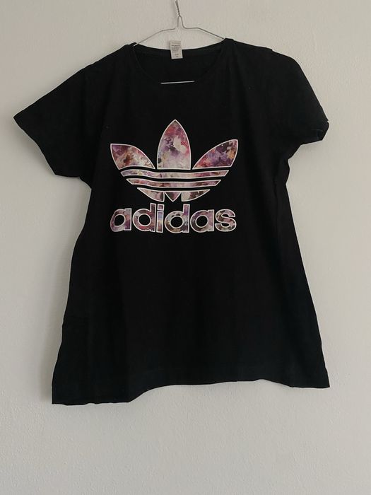Czarna koszulka z nadrukiem Adidas, t-shirt, podkoszulek rozmiar M