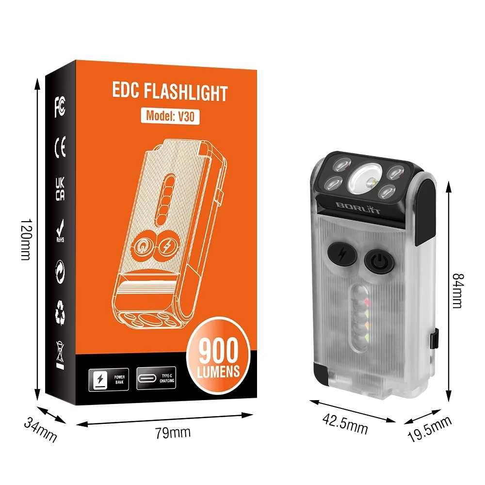 Latarka BORUiT V30 Powerbank LED UV akumulator NOWA magnes USB-C IP65