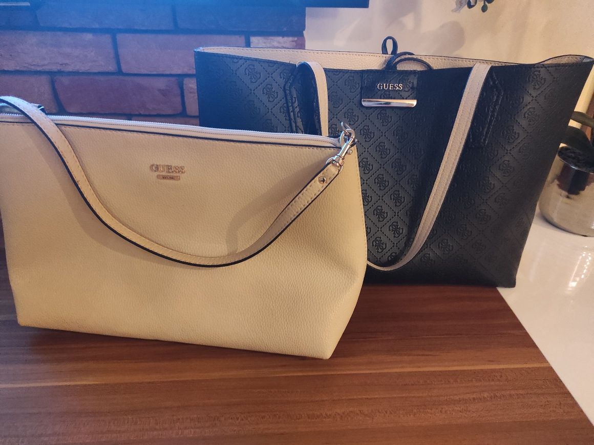Torebka Shopper Guess, czarna, z wkładką, stan idealny