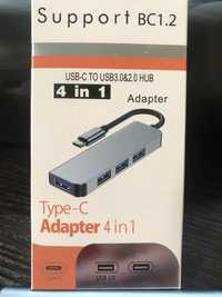 USB 3.1 Type-C хаб розгалужувач на 4х USB 3.0/USB2.0, BC1.2,метал