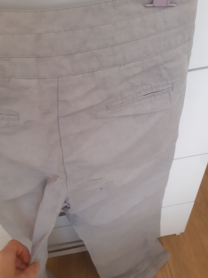 Szare jasne proste spodnie lniane damskie beżowe Orsay roz 36