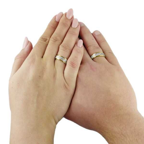 Złote Srebrne Obrączki Ślubne Stal 316L Para KO5