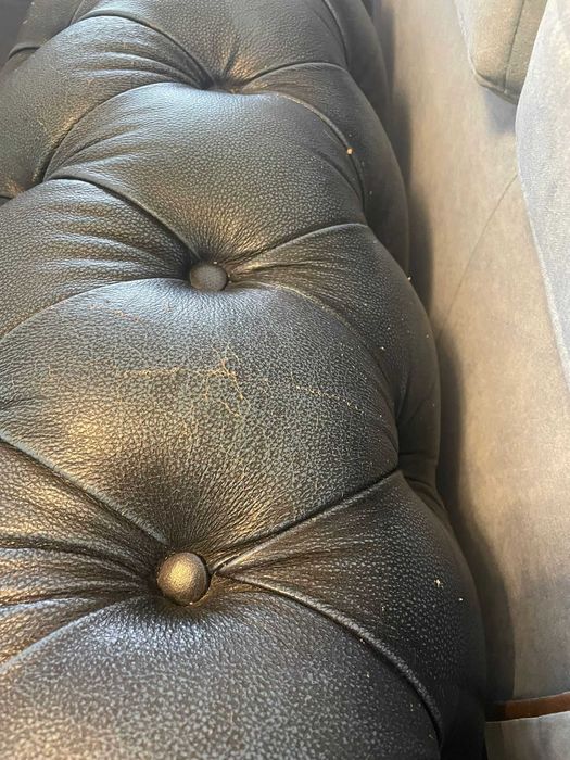 Sofa chesterfield skóra 3-os niebieska