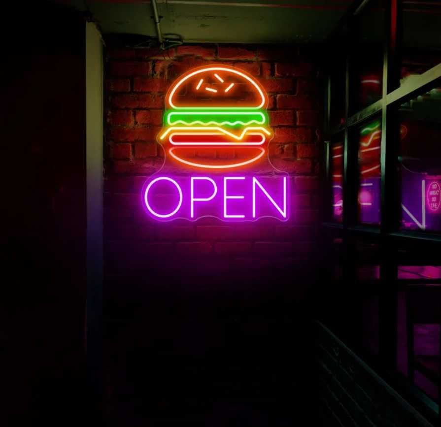 Неонові вивіски бургер, неоновая вывеска, Neon вивіска на замовлення