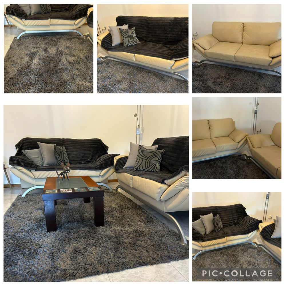 Vendo sofás, carpete, mesa de centro e movel preto