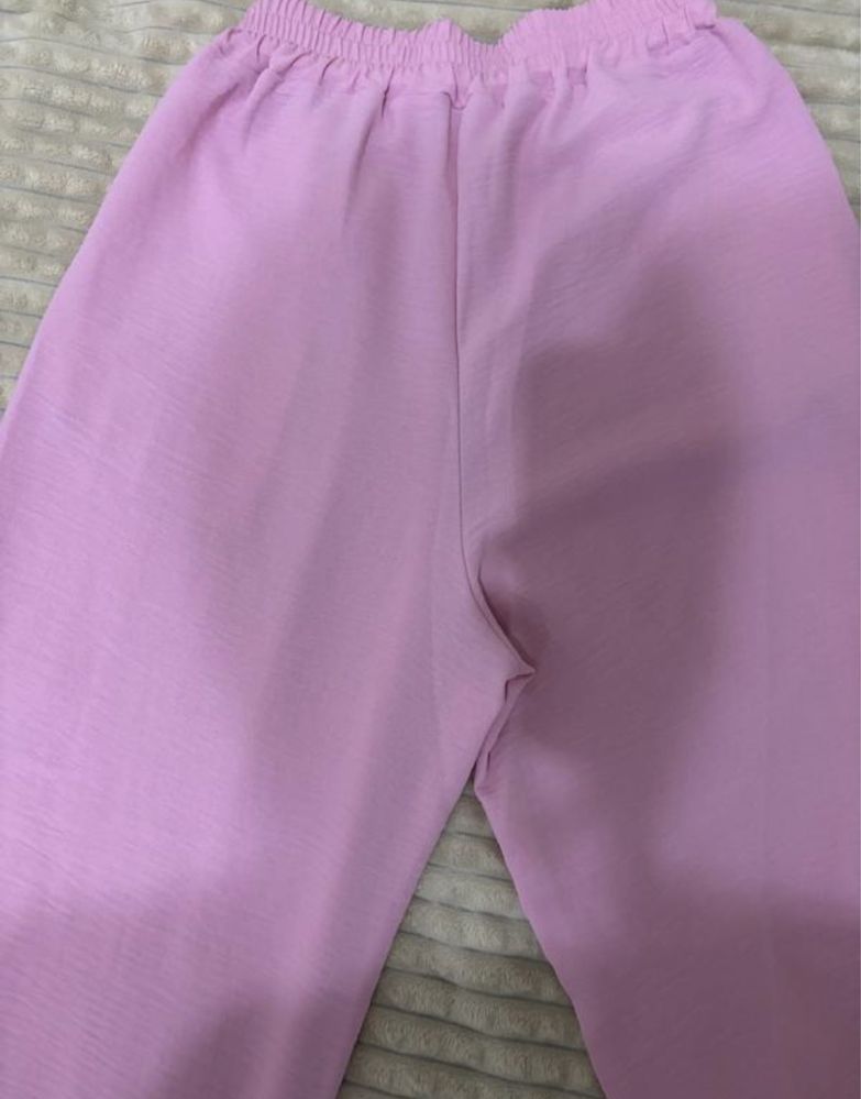 Легкий літній костюм жатка сорочка і штани палацо ніжно рожевий