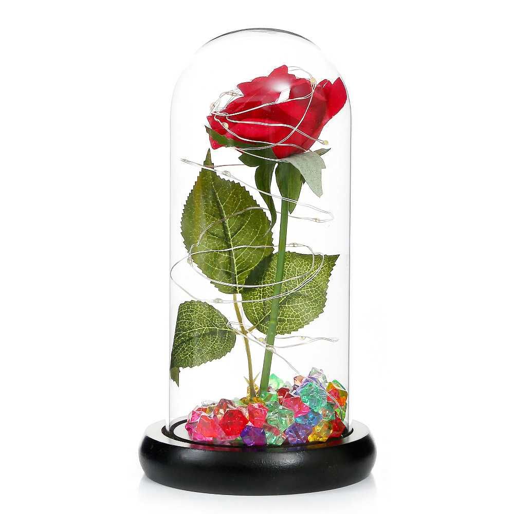 Piękna Wieczna Czerwona Róża W Szkle Kolorowe Kryształki Prezent