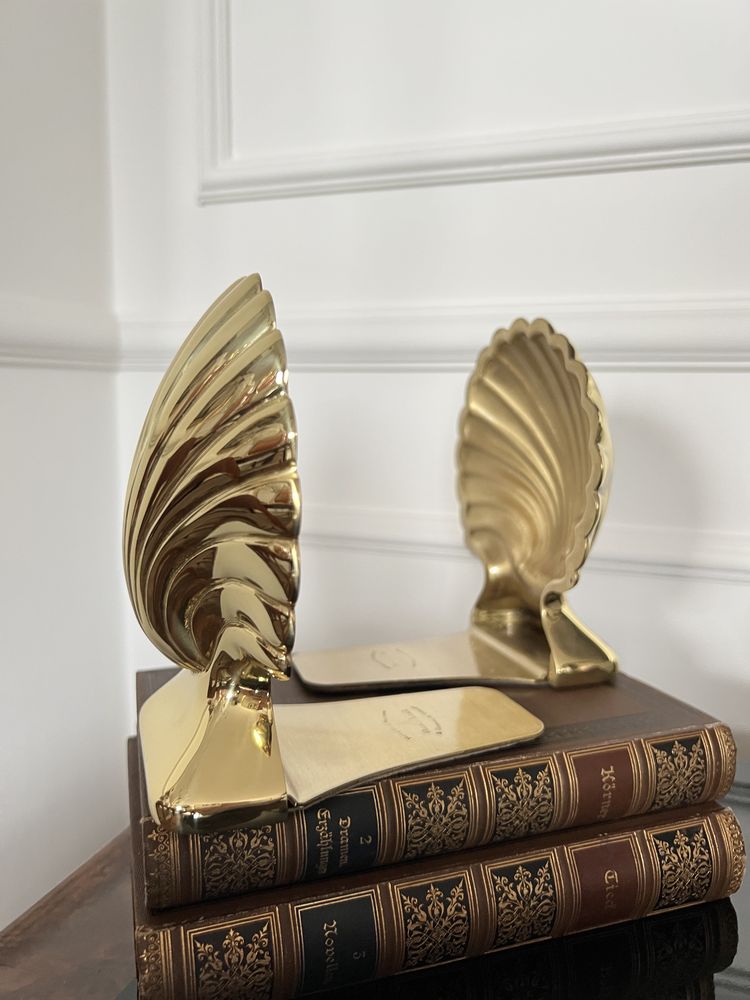 Podpórki na książki bookend seashell shell muszle muszelki mosiądz