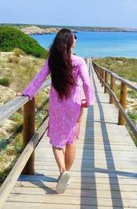 Piękna sukienka plażowa xs s m liliowa fioletowa tunika na plażę