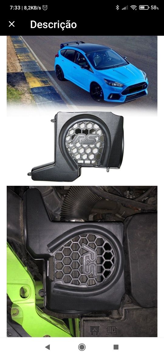 Caixa de filtro de ar Ford Focus RS e Kuga