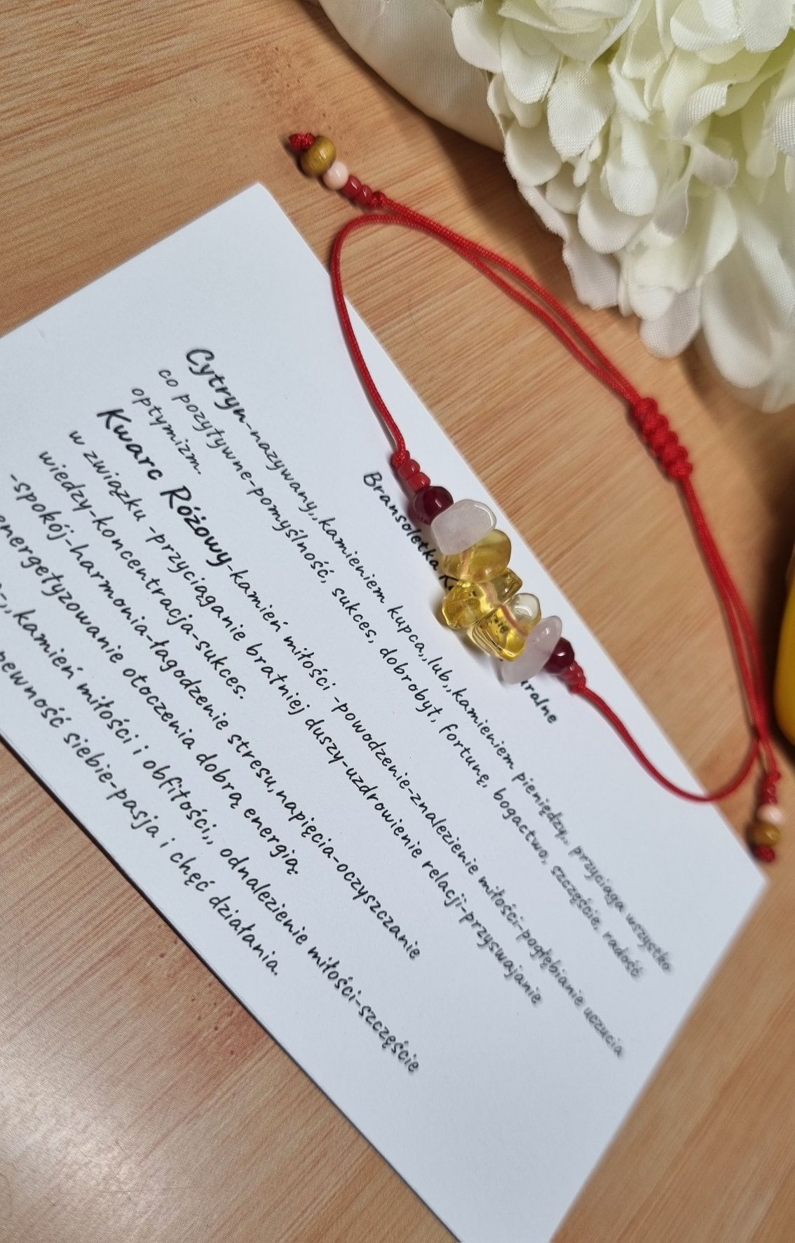 Bransoletka cytryny kwarce różowe rubiny MIŁOŚĆ