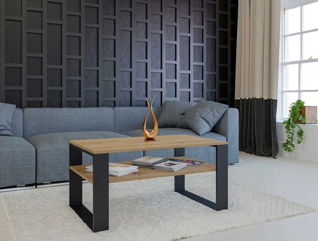 STOLIK KAWOWY ŁAWA z półką loft dąb artisan czarny nowy meble stół