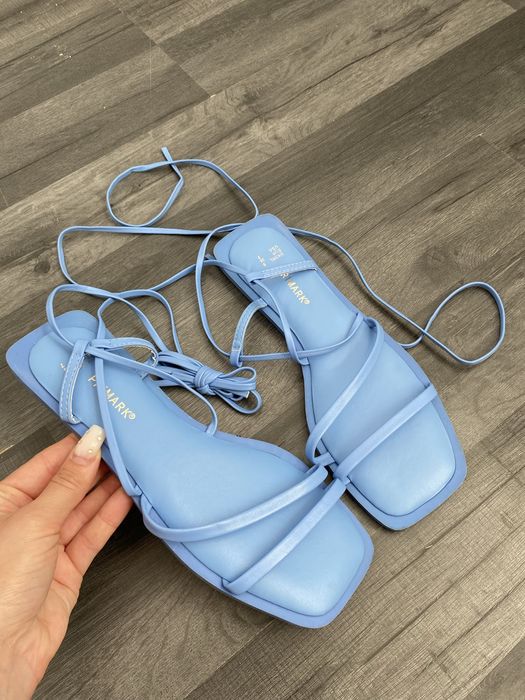 Primark 38 niebieskie klapki sandały na płaskiej podeszwie wiązane