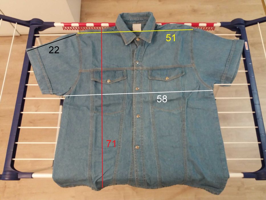 Męska koszula jeansowa dżinsowa z krótkim rękawem rękawkiem L vintage