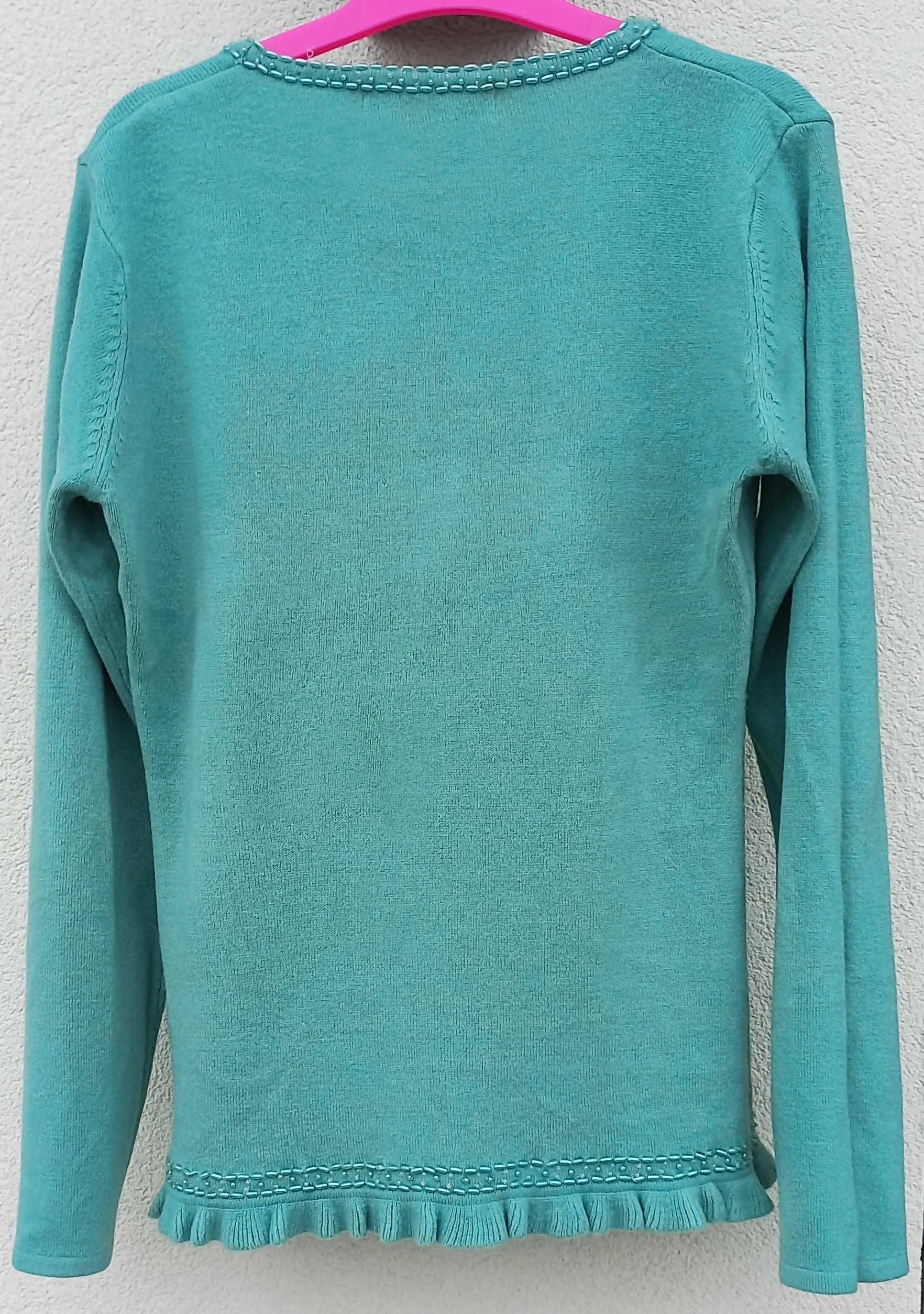 Turkusowa elegancka bluzka sweter z długim rękawem 36 S Dong Da