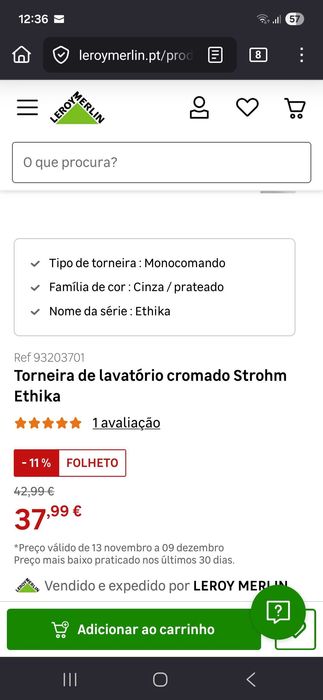 Torneira de lavatório cromado Strohm Ethika
