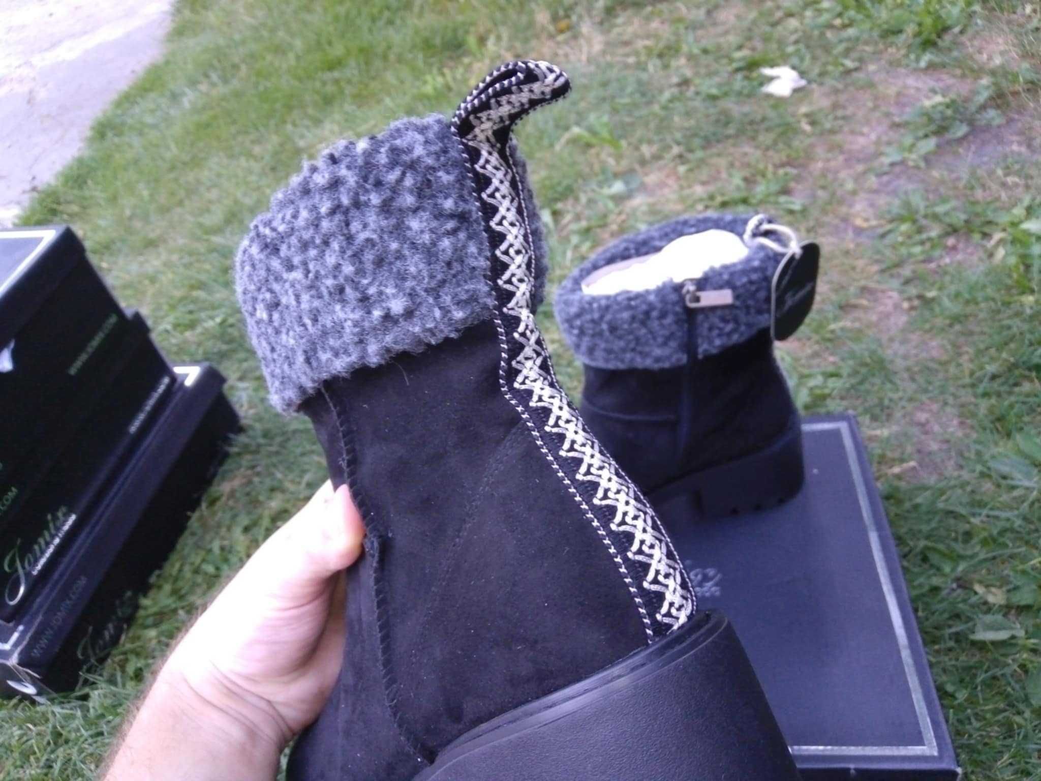 Buty zimowe damskie wysokie ocieplane czarne śniegowce 41 suwak botki